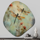 Vintage Painting Of Dragonfly Flying - Asymmetric Metal Wall Art