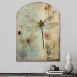 Vintage Painting Of Dragonfly Flying I - Asymmetric Metal Wall Art