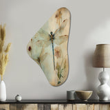 Vintage Painting Of Dragonfly Flying I - Asymmetric Metal Wall Art