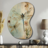 Vintage Painting Of Dragonfly Flying I - Asymmetric Metal Wall Art