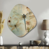 Vintage Painting Of Dragonfly Flying I - Asymmetric Metal Wall Art