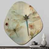 Vintage Painting Of Dragonfly Flying I - Asymmetric Metal Wall Art