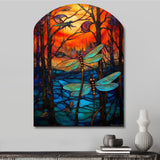 Majestic Dragonfly In Enchanted Forest I - Asymmetric Metal Wall Art