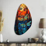 Majestic Dragonfly In Enchanted Forest I - Asymmetric Metal Wall Art