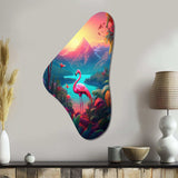 Pink Flamingo In Tropical Landscape - Asymmetric Metal Wall Art