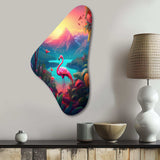 Pink Flamingo In Tropical Landscape - Asymmetric Metal Wall Art