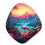 Pink Flamingo In Tropical Landscape - Asymmetric Metal Wall Art