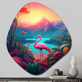 Pink Flamingo In Tropical Landscape - Asymmetric Metal Wall Art