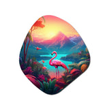 Pink Flamingo In Tropical Landscape - Asymmetric Metal Wall Art