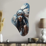 Vintage Portrait Female Native Feather Headdress - Asymmetric Metal Wall Art