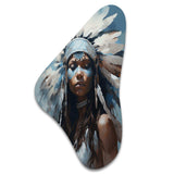 Vintage Portrait Female Native Feather Headdress - Asymmetric Metal Wall Art