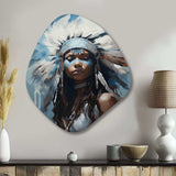 Vintage Portrait Female Native Feather Headdress - Asymmetric Metal Wall Art