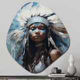 Vintage Portrait Female Native Feather Headdress - Asymmetric Metal Wall Art