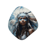 Vintage Portrait Female Native Feather Headdress - Asymmetric Metal Wall Art