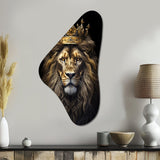 Majestic Lion King With Golden Crown I - Asymmetric Metal Wall Art