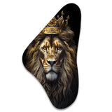 Majestic Lion King With Golden Crown I - Asymmetric Metal Wall Art