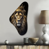 Majestic Lion King With Golden Crown I - Asymmetric Metal Wall Art