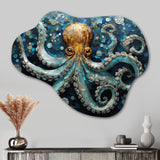 Portrait Of Blue Mystical Octopus Painting - Asymmetric Metal Wall Art