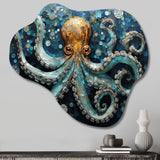 Portrait Of Blue Mystical Octopus Painting - Asymmetric Metal Wall Art