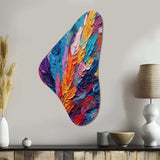 Rough Texture Colorful Feathers Painting I - Asymmetric Metal Wall Art