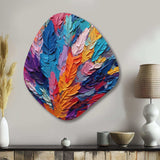 Rough Texture Colorful Feathers Painting I - Asymmetric Metal Wall Art