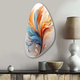 Fractal Boho Feather Amber Orange And Turquoise - Asymmetric Metal Wall Art