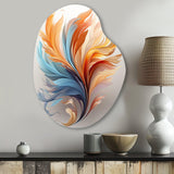 Fractal Boho Feather Amber Orange And Turquoise - Asymmetric Metal Wall Art