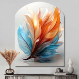 Fractal Boho Feather Amber Orange And Turquoise I - Asymmetric Metal Wall Art