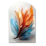 Fractal Boho Feather Amber Orange And Turquoise I - Asymmetric Metal Wall Art