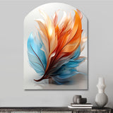 Fractal Boho Feather Amber Orange And Turquoise I - Asymmetric Metal Wall Art