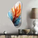 Fractal Boho Feather Amber Orange And Turquoise I - Asymmetric Metal Wall Art