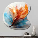 Fractal Boho Feather Amber Orange And Turquoise I - Asymmetric Metal Wall Art