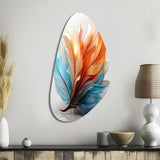 Fractal Boho Feather Amber Orange And Turquoise I - Asymmetric Metal Wall Art