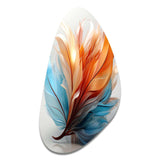 Fractal Boho Feather Amber Orange And Turquoise I - Asymmetric Metal Wall Art