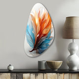 Fractal Boho Feather Amber Orange And Turquoise I - Asymmetric Metal Wall Art