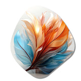 Fractal Boho Feather Amber Orange And Turquoise I - Asymmetric Metal Wall Art