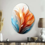 Fractal Boho Feather Amber Orange And Turquoise I - Asymmetric Metal Wall Art