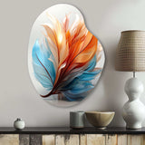 Fractal Boho Feather Amber Orange And Turquoise I - Asymmetric Metal Wall Art