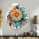 Boho Flowers Bouquet In Blue And Amber Orange I - Asymmetric Metal Wall Art