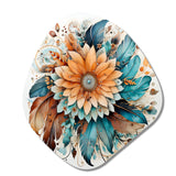 Boho Flowers Bouquet In Blue And Amber Orange I - Asymmetric Metal Wall Art