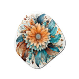 Boho Flowers Bouquet In Blue And Amber Orange I - Asymmetric Metal Wall Art