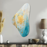 Divine Mandala Delicate Gold Gentle Turquoise V - Asymmetric Metal Wall Art