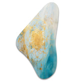 Divine Mandala Delicate Gold Gentle Turquoise V - Asymmetric Metal Wall Art