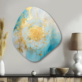 Divine Mandala Delicate Gold Gentle Turquoise V - Asymmetric Metal Wall Art