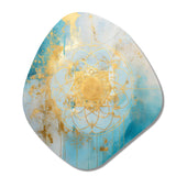 Divine Mandala Delicate Gold Gentle Turquoise V - Asymmetric Metal Wall Art