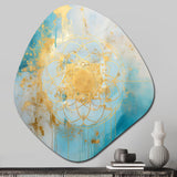 Divine Mandala Delicate Gold Gentle Turquoise V - Asymmetric Metal Wall Art