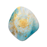 Divine Mandala Delicate Gold Gentle Turquoise V - Asymmetric Metal Wall Art