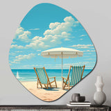 Retro Beach Chairs Under A Clear Blue Sky I - Asymmetric Metal Wall Art