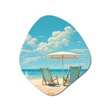 Retro Beach Chairs Under A Clear Blue Sky I - Asymmetric Metal Wall Art