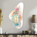 Vintage Floral Pastel Perfume Bottle I - Asymmetric Metal Wall Art